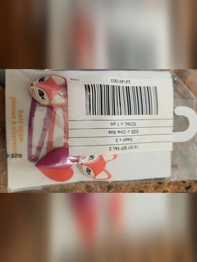 Gymboree Fox Face Kids Hair Clips - Pink & Coral Nwt